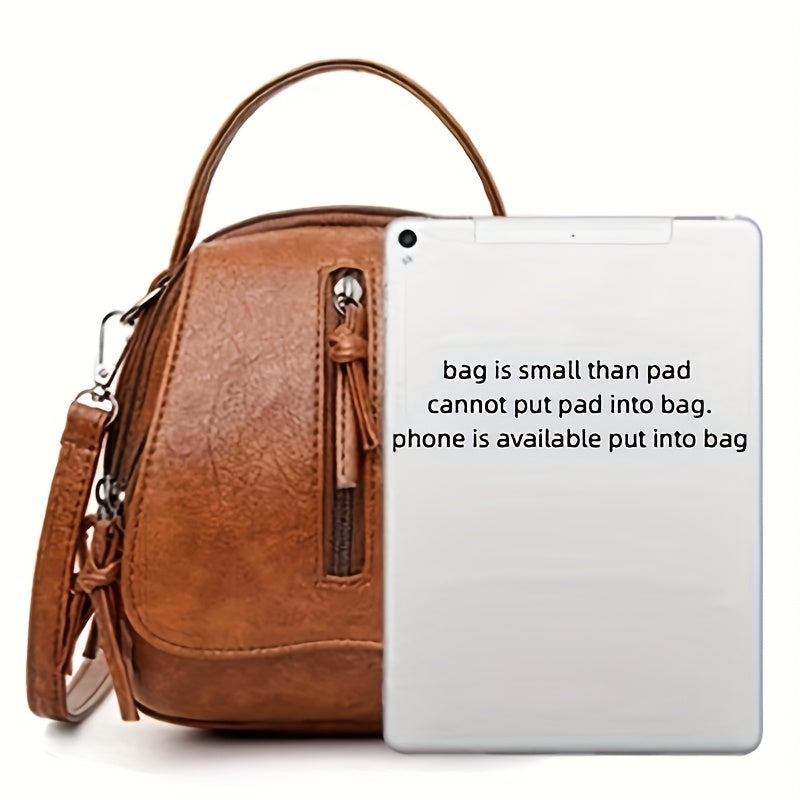 Unisex Brown PU Crossbody Bag with Zipper and Adjustable Strap