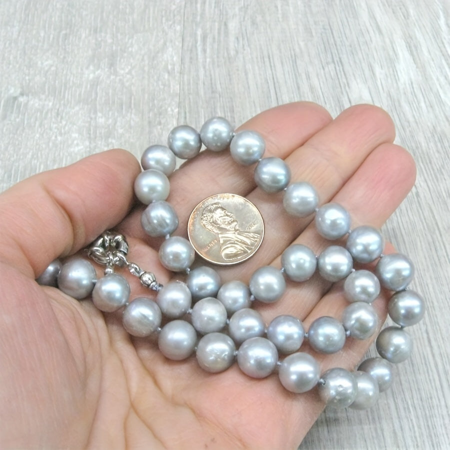 Unisex Freshwater Pearl Necklace 10-12mm Gray Handmade Vintage Jewelry