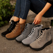 Women's Ankle Boots Solid Color Casual Lace-Up Round Toe Flat Heel