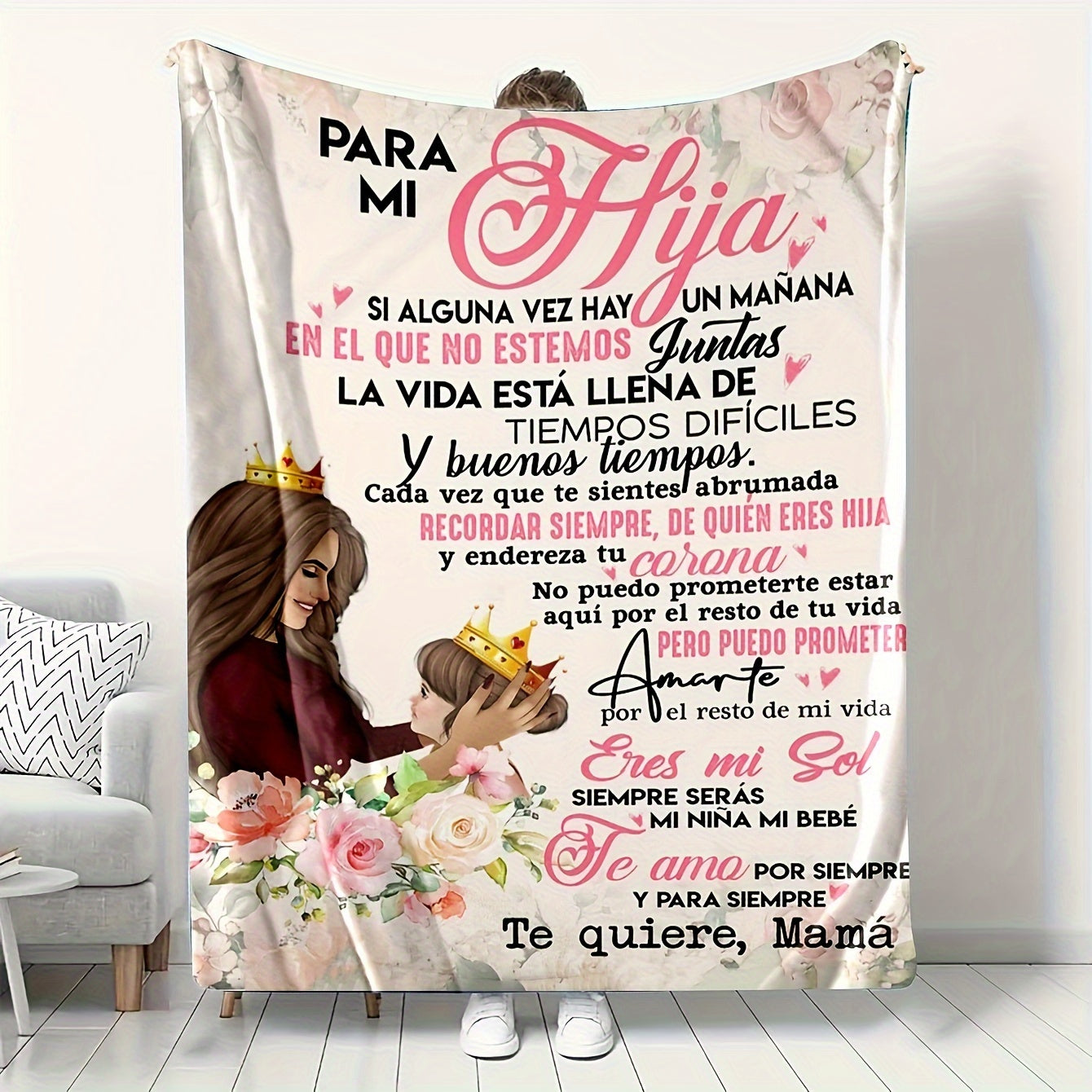 Hypoallergenic Flannel Throw Blanket with Spanish Letter Design for Daughter Durable Cozy Machine Washable All Seasons