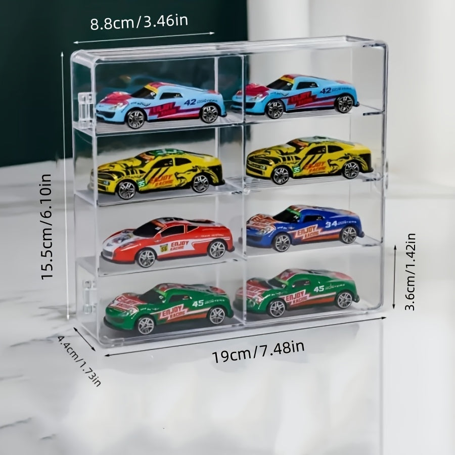 8-Compartment Toy Car Storage Box Transparent Organizer for Alloy Cars
