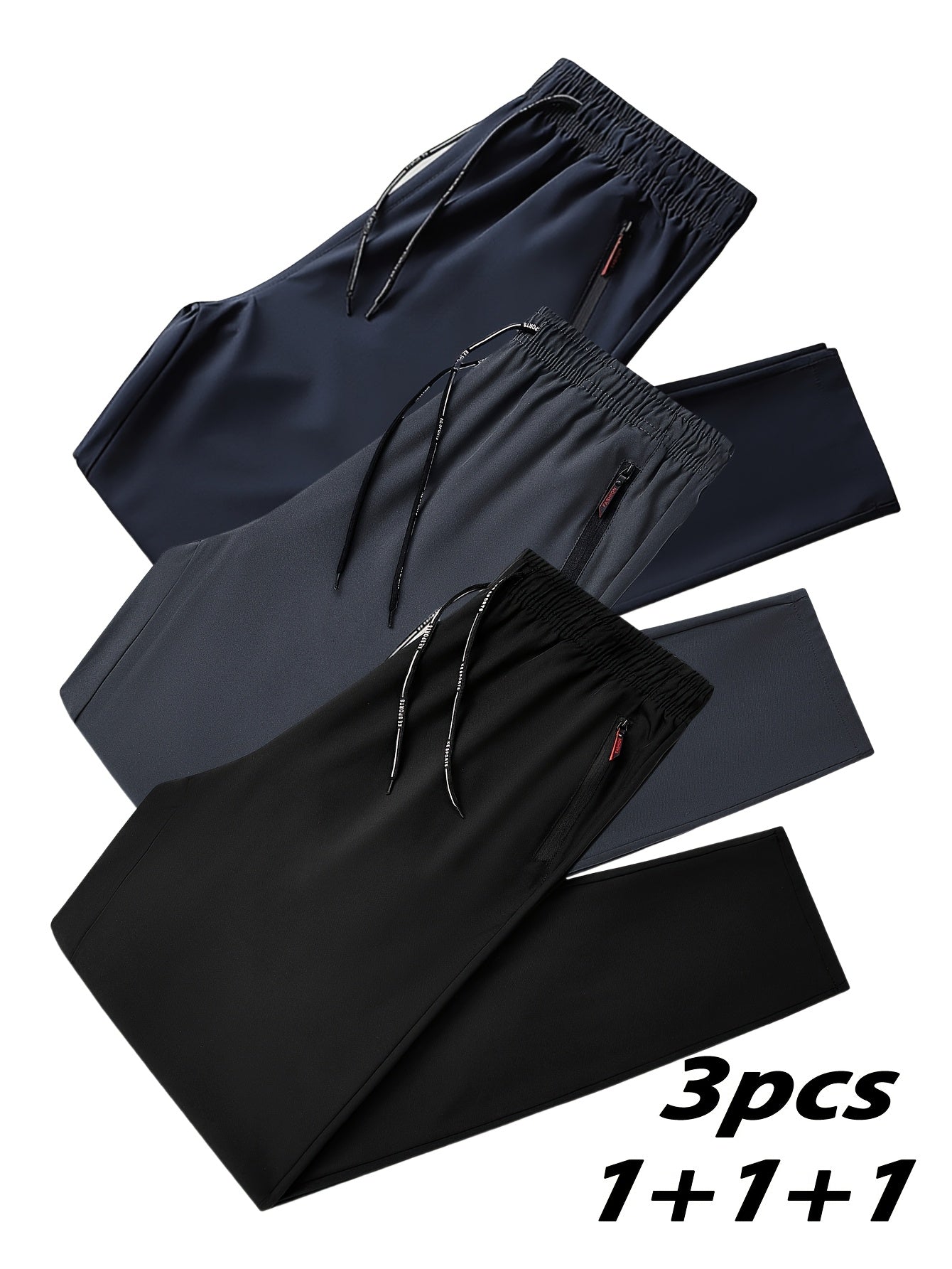 Men's Casual Joggers Polyester Breathable Zipper Pockets Elastic Waist for Fitness Running Navy Gray Black