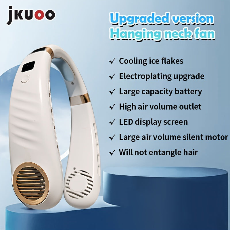 Portable Neck Fan with Ice Cooling, Bladeless, USB Rechargeable, Quiet Turbo Motor