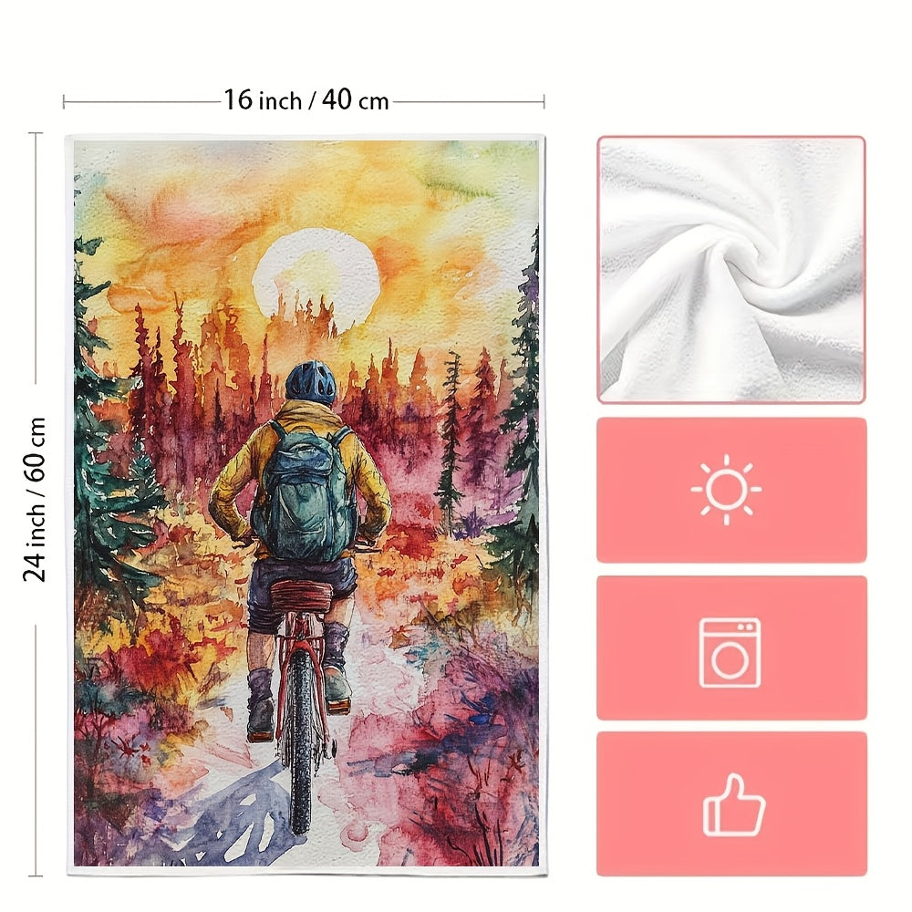 Juego de 2 toallas de cocina vibrantes para aventuras en bicicleta 40x60cm absorbentes y aptas para lavavajillas