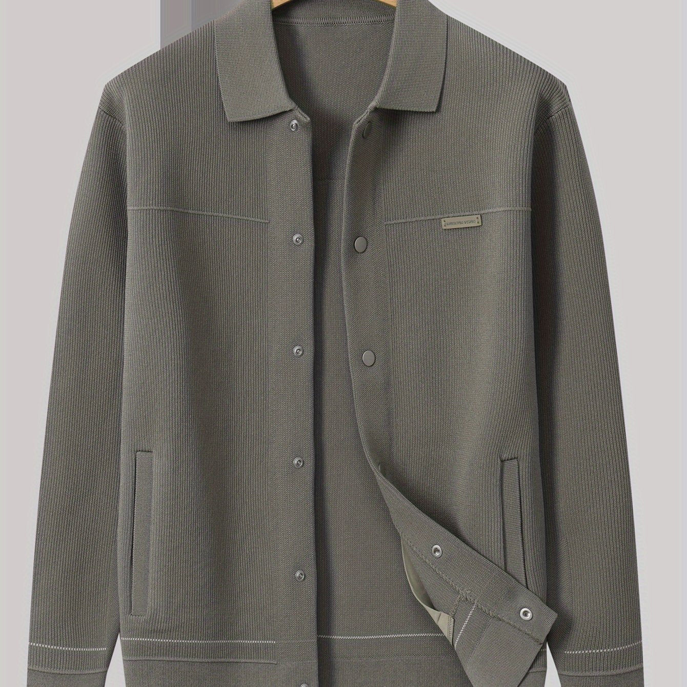 Men's Knit Cardigan Sweater with Business Collar and Pockets in Solid Color