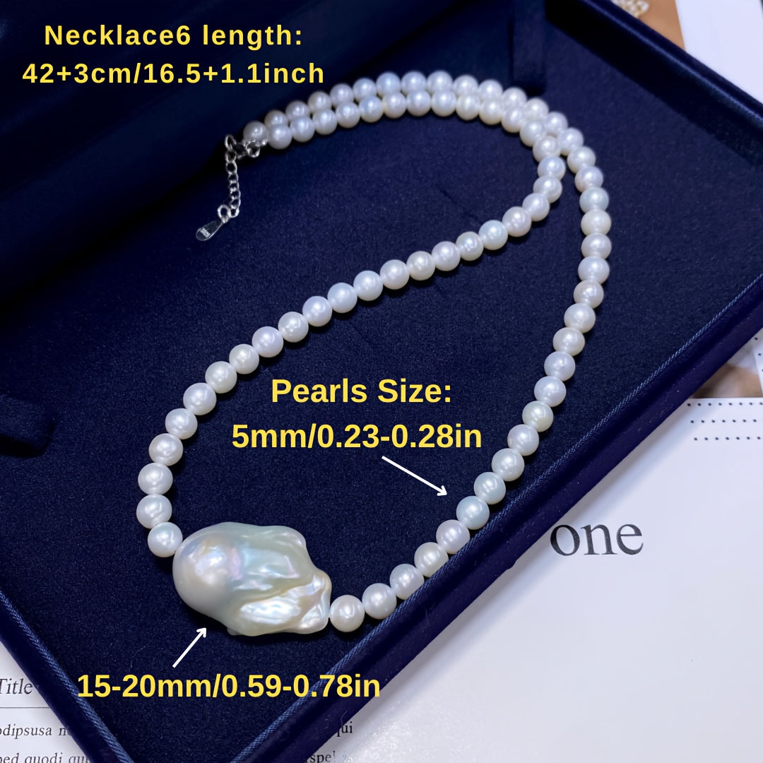 Women's Natural Baroque Freshwater Pearl Necklace Minimalist Elegant Jewelry Gift