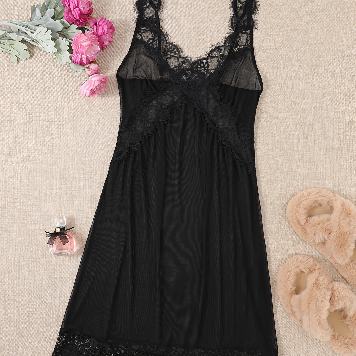 Women's Slimming Nightdress Made of Polyester and Elastane Breathable Mesh Solid Color