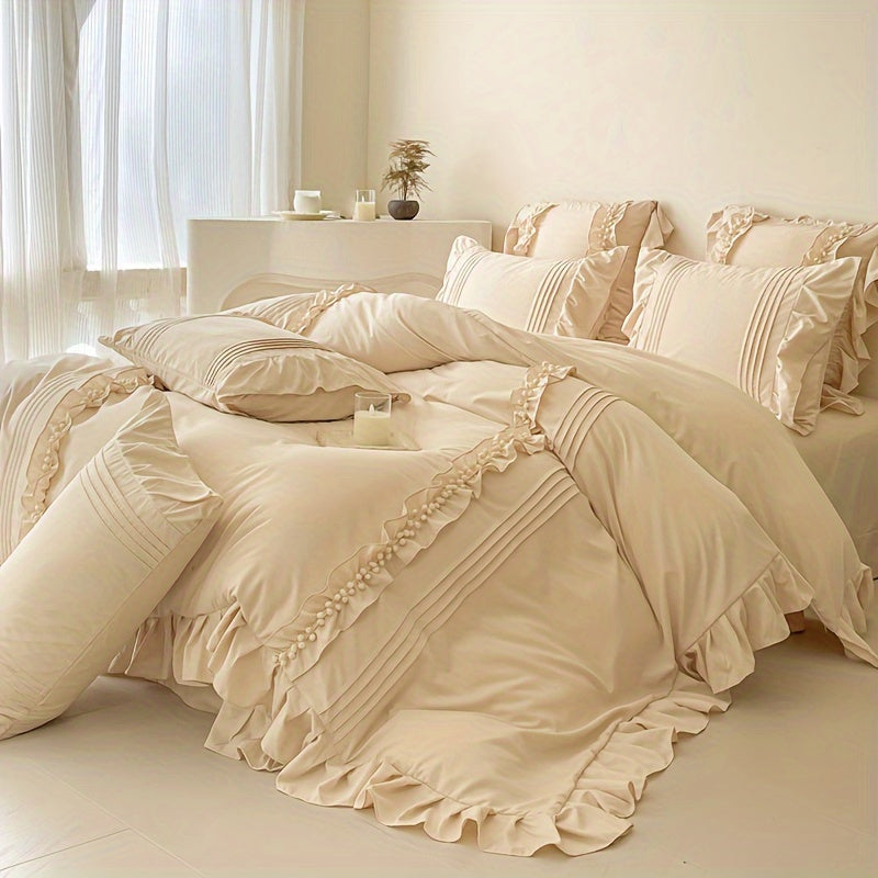 4-Piece Lace Princess Style Bedding Set Soft Breathable Machine Washable