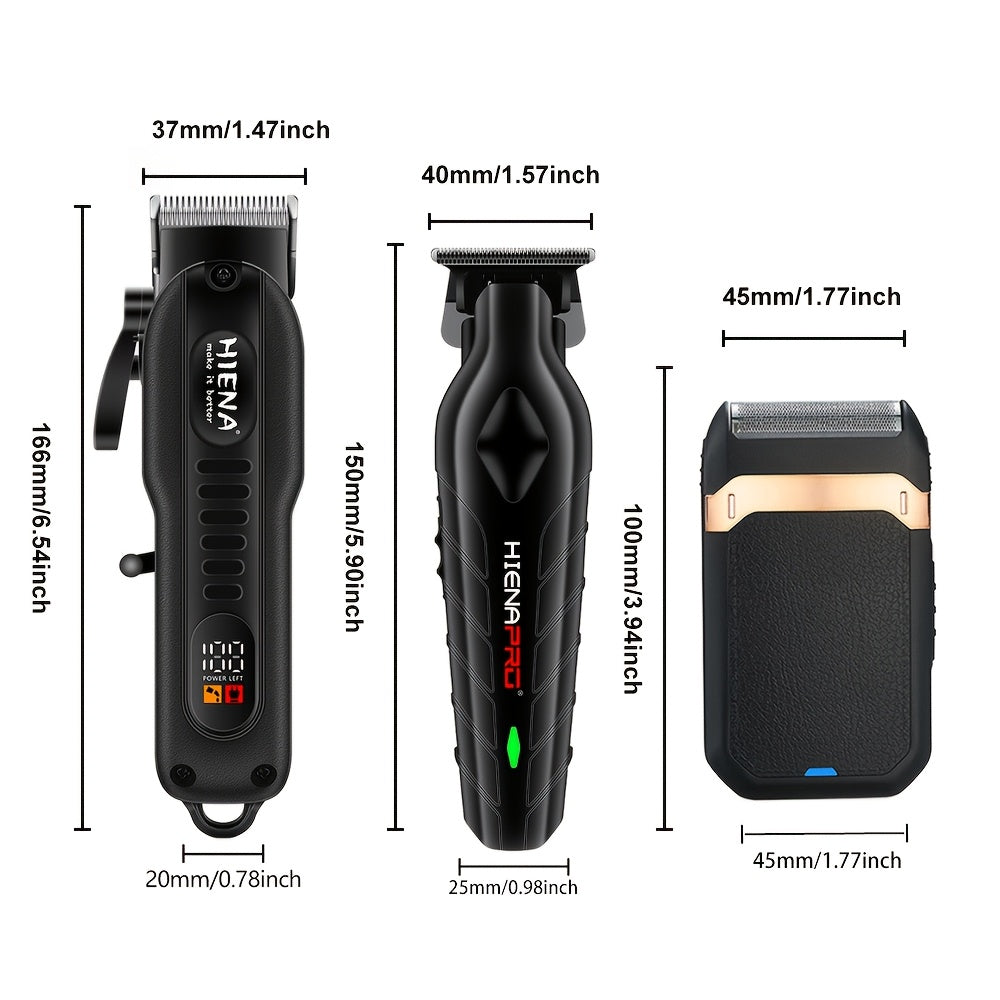 Professional Hair Clippers and Shaver Set for Men USB Rechargeable Cordless Haircut Kit with LED Display 1200mAh Lithium Battery 3-Speed