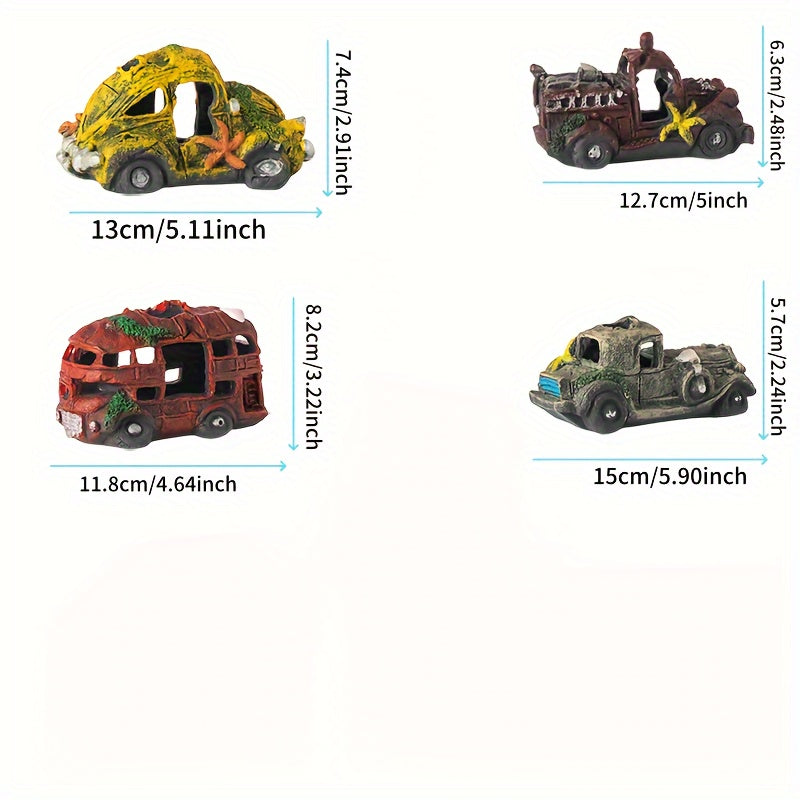 Resin Aquarium Decoration Old Car Bus Hideaway Ornament for Fish Tank