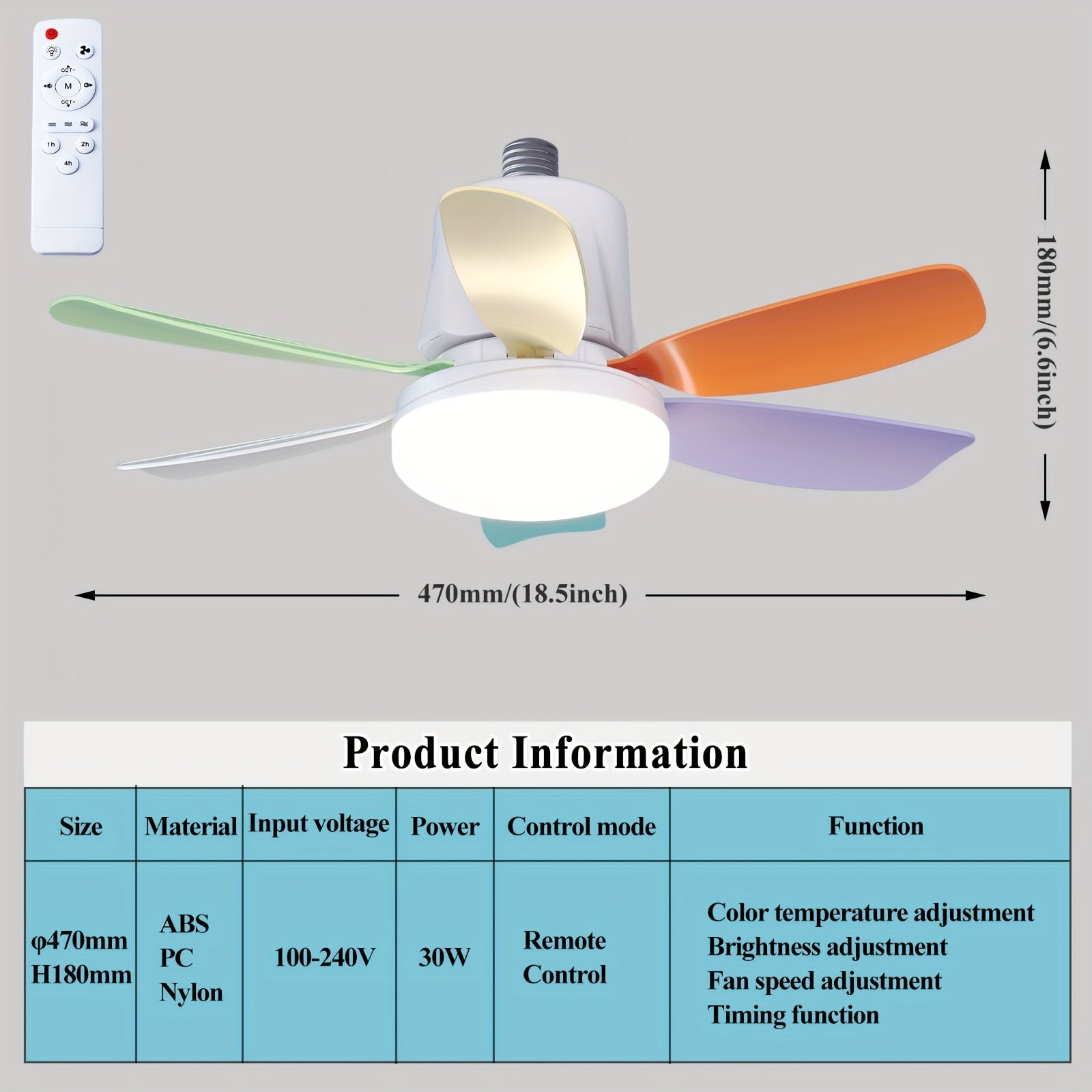 46.99cm LED Commercial Ceiling Fan with 3-Speed, 3 Colors, Dimming, Remote