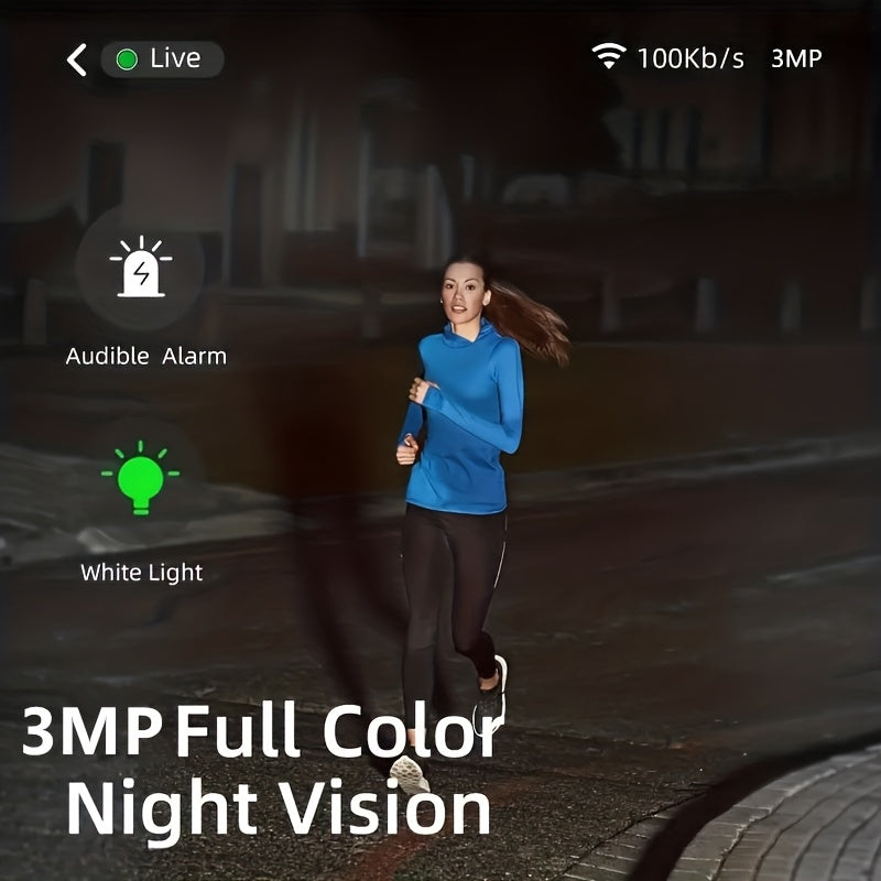 3MP Outdoor Wireless Security Camera with 5000mAh Battery Color Night Vision AI Motion Detection WiFi Two-Way Audio Waterproof