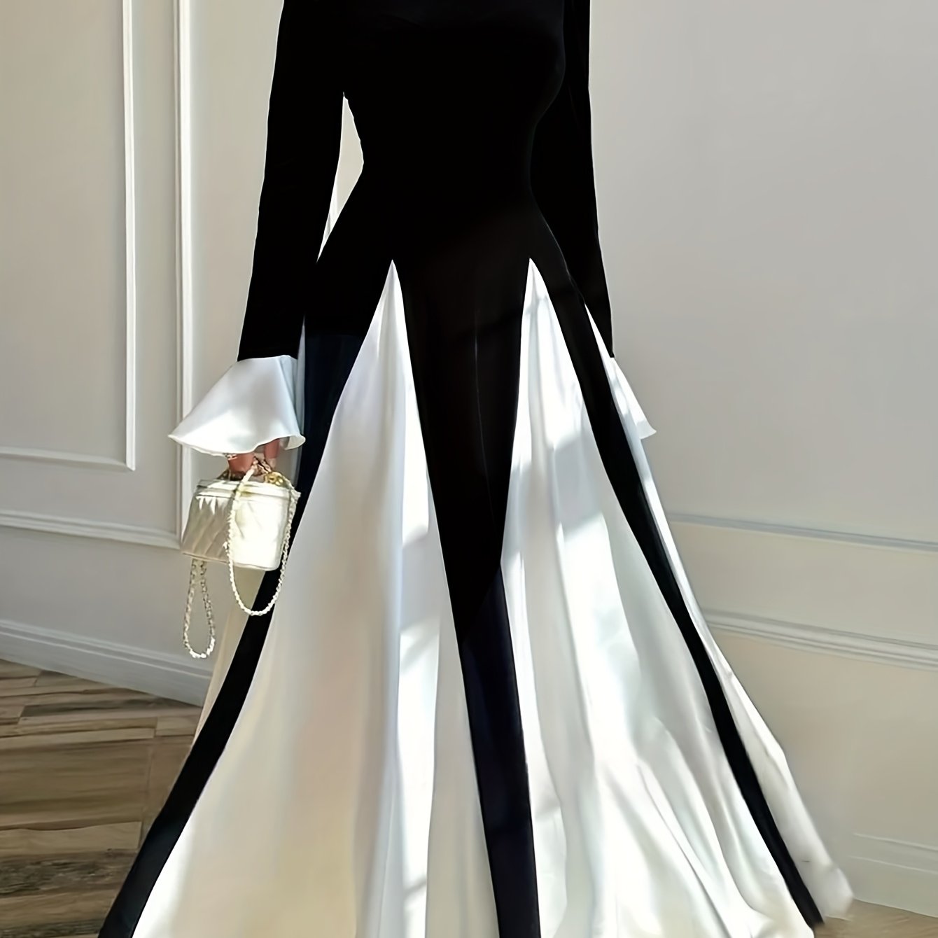 Adult Solid Color Polyester Crew Neck Long Dress Elegant Fitted All Season