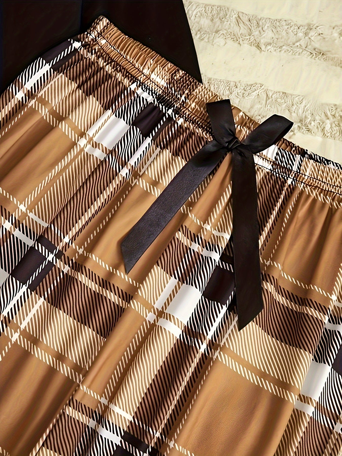 Conjunto de descanso para mujer con camiseta de manga larga con estampado de oso y pantalones de cuadros para otoño