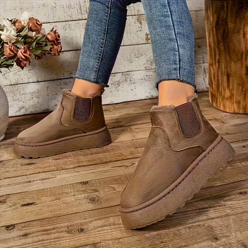 Women's Winter Slip-On Boots with Thick Platform Sole Non-Slip Traction