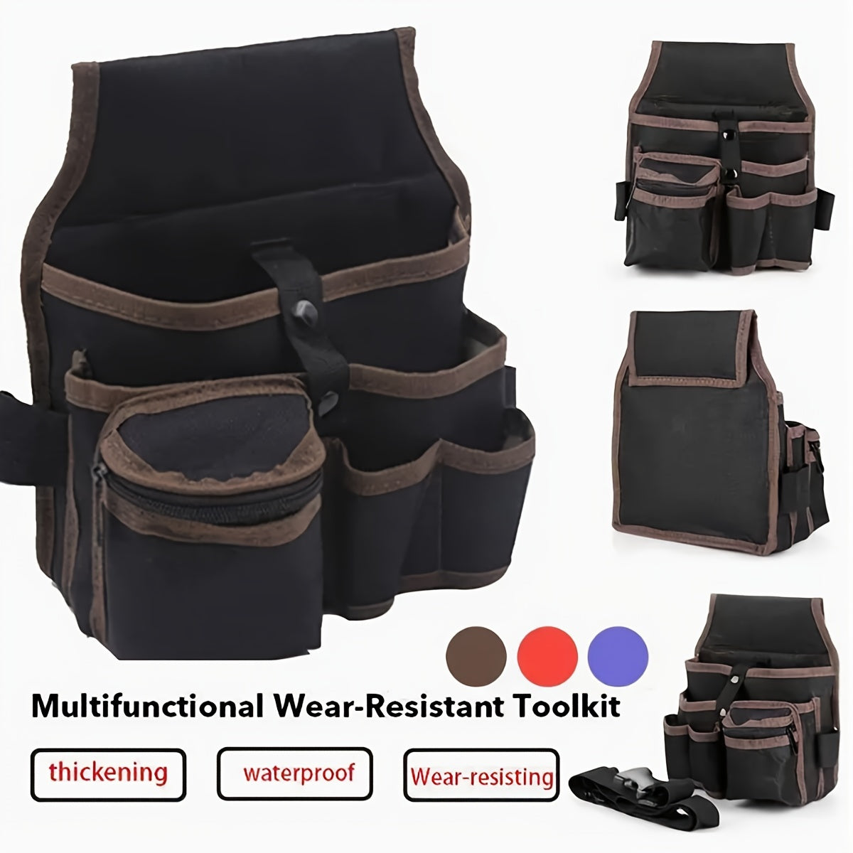Black Leatherlike Electrician's Multi-Tool Waist Pouch with Compartments
