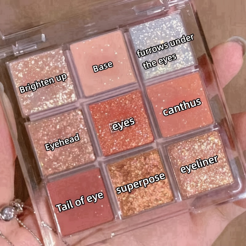 Paleta de sombras de ojos para mujer, paleta de 9 colores, cielo estrellado, mate, brillo, glitter, maquillaje