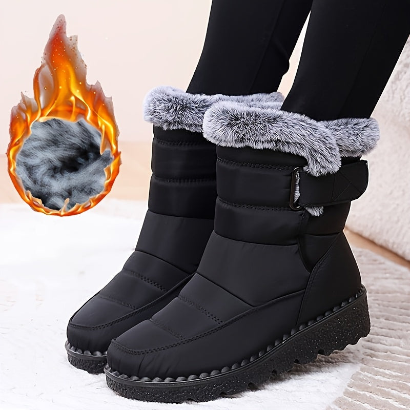 Women's Snow Boots Plush Lined Solid Color Waterproof Cold Weather