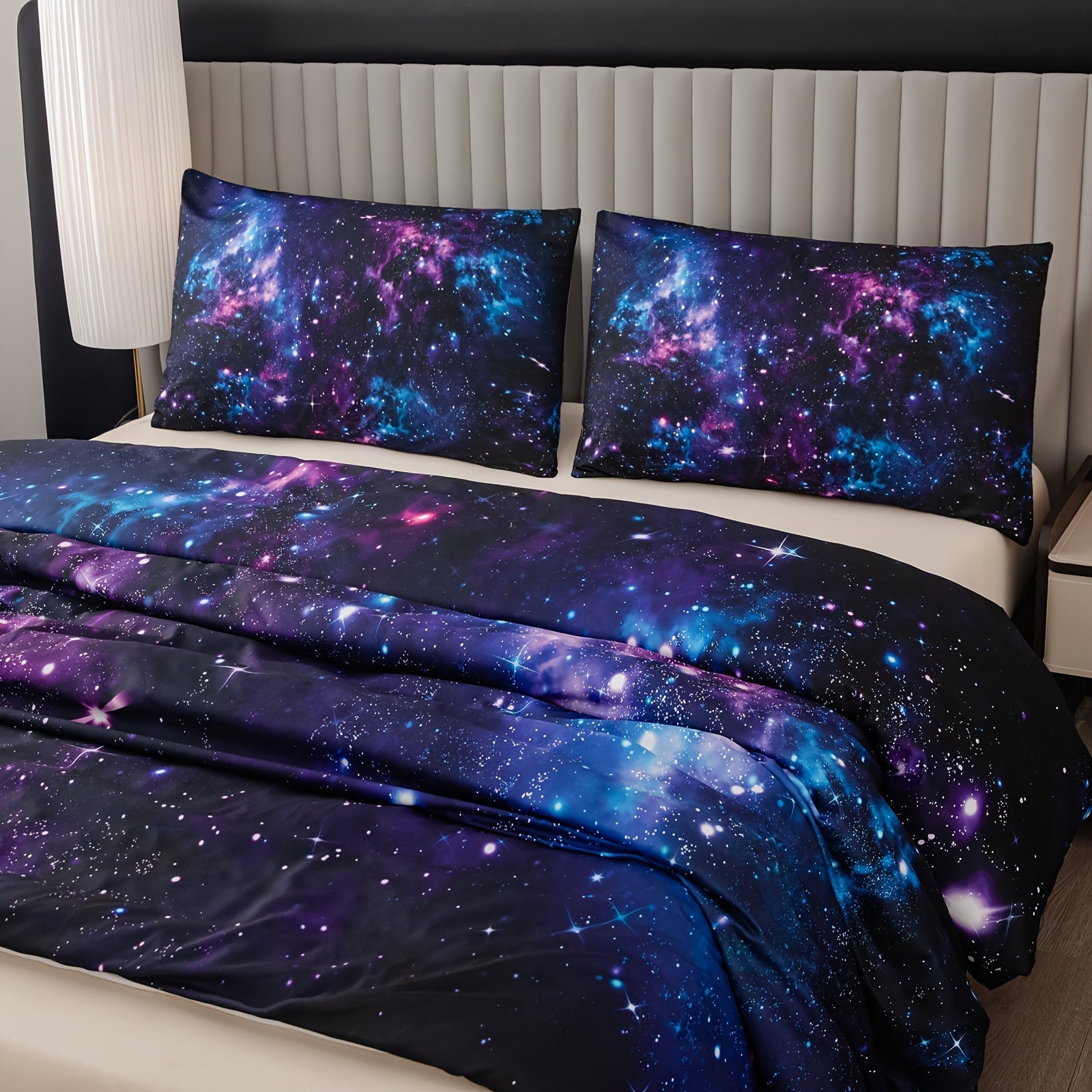 Set of 2 Purple Galaxy Print Duvet Cover Sets Microfiber Bedding for Bedroom