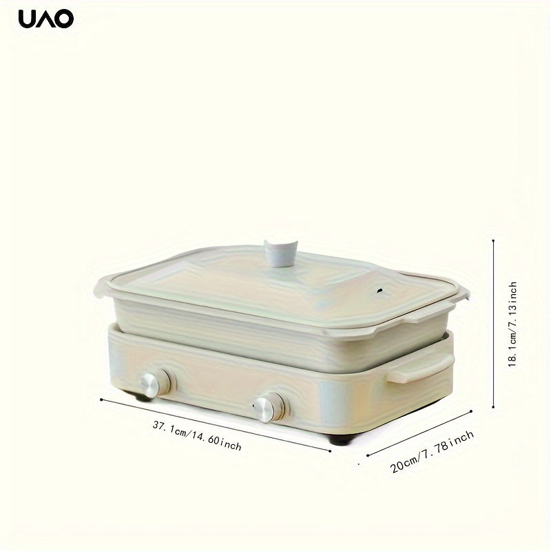 1 dona UAO Multi-Functional Electric Cooking Pot - Oq rangli toʻgʻri burchakli Hot Pot va Grill Combo, Alyuminiy Alloy, 220V-240V bilan EU plagin bilan - Oila yigʻilishlari va turli xil pishirish uchun ideal.