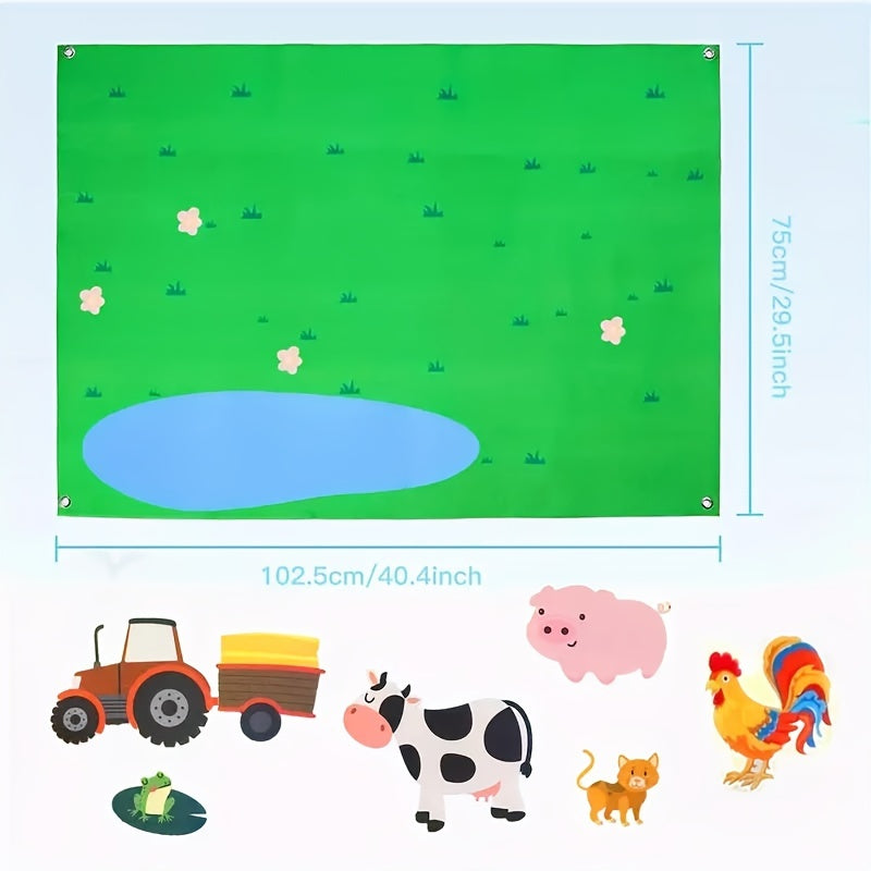 38-Piece Farm Animal Felt Board Set for Toddler Storytelling Nursery Wall Hanging Green