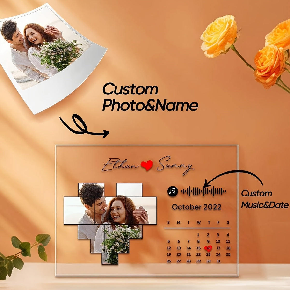 Индивидуальная акриловая табличка в форме сердца - персонализированное фото украшение, специальная обложка альбома и карточка с песней, идеальный подарок на День отца, День святого Валентина, Рождество