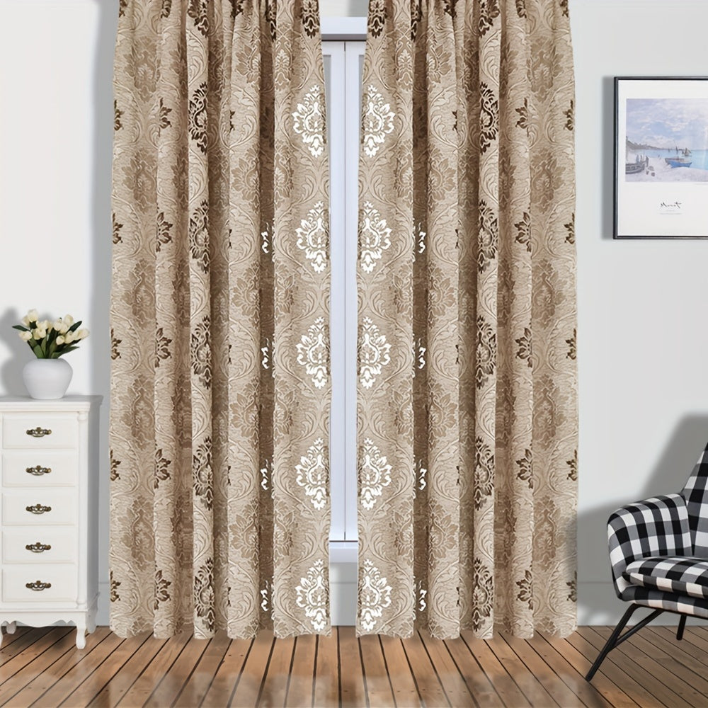 Cortina de hilo hueco Jacquard con bolsillo para barra, tratamiento translúcido para ventanas en sala de estar, dormitorio y baño