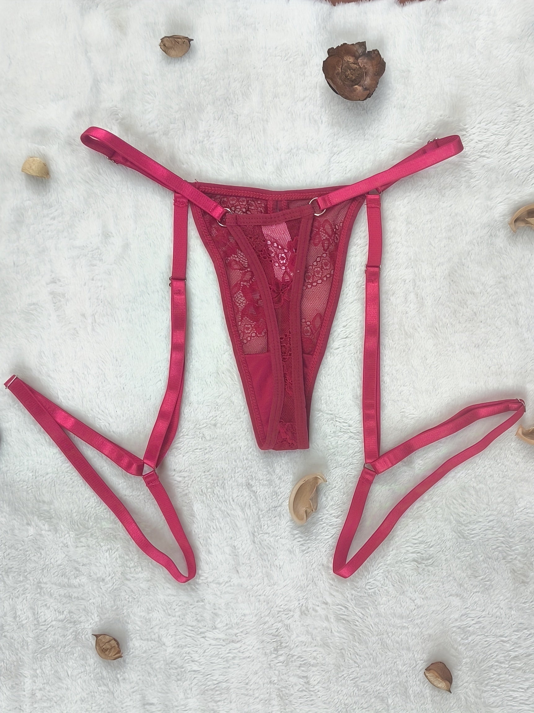 Kattalarlar uchun tikanli kontrastli G-String thong, sozlanadigan kamarlar va tushirilgan belbog'li, bir rangli ichki kiyim