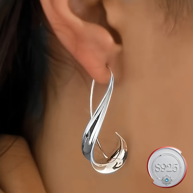 Ganchos de plata para oreja 2024 Pendientes geométricos minimalistas retro para mujeres