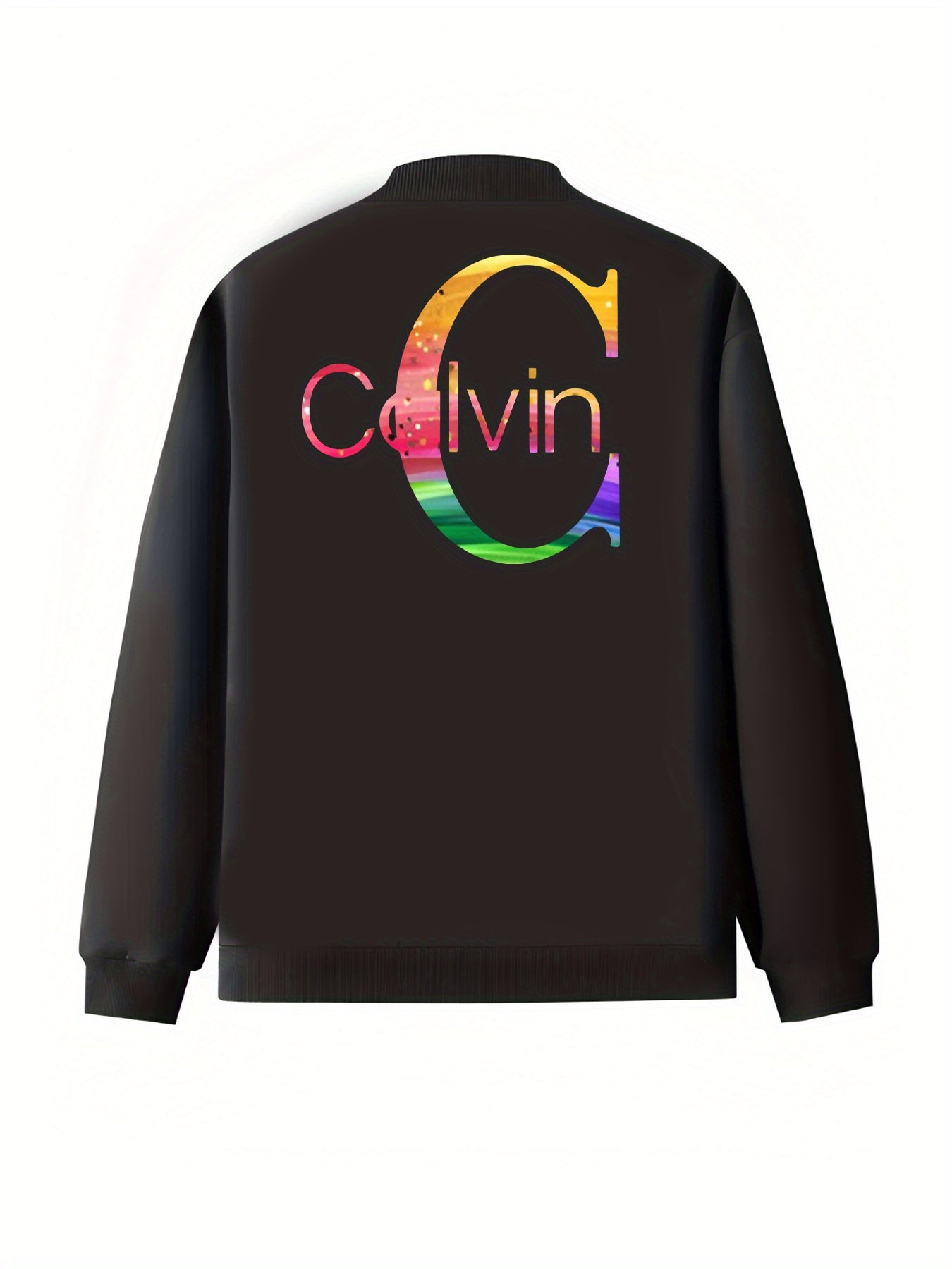 Women's Black Plus Size Zip-Up Jacket with Letter Graphic and Baseball Collar