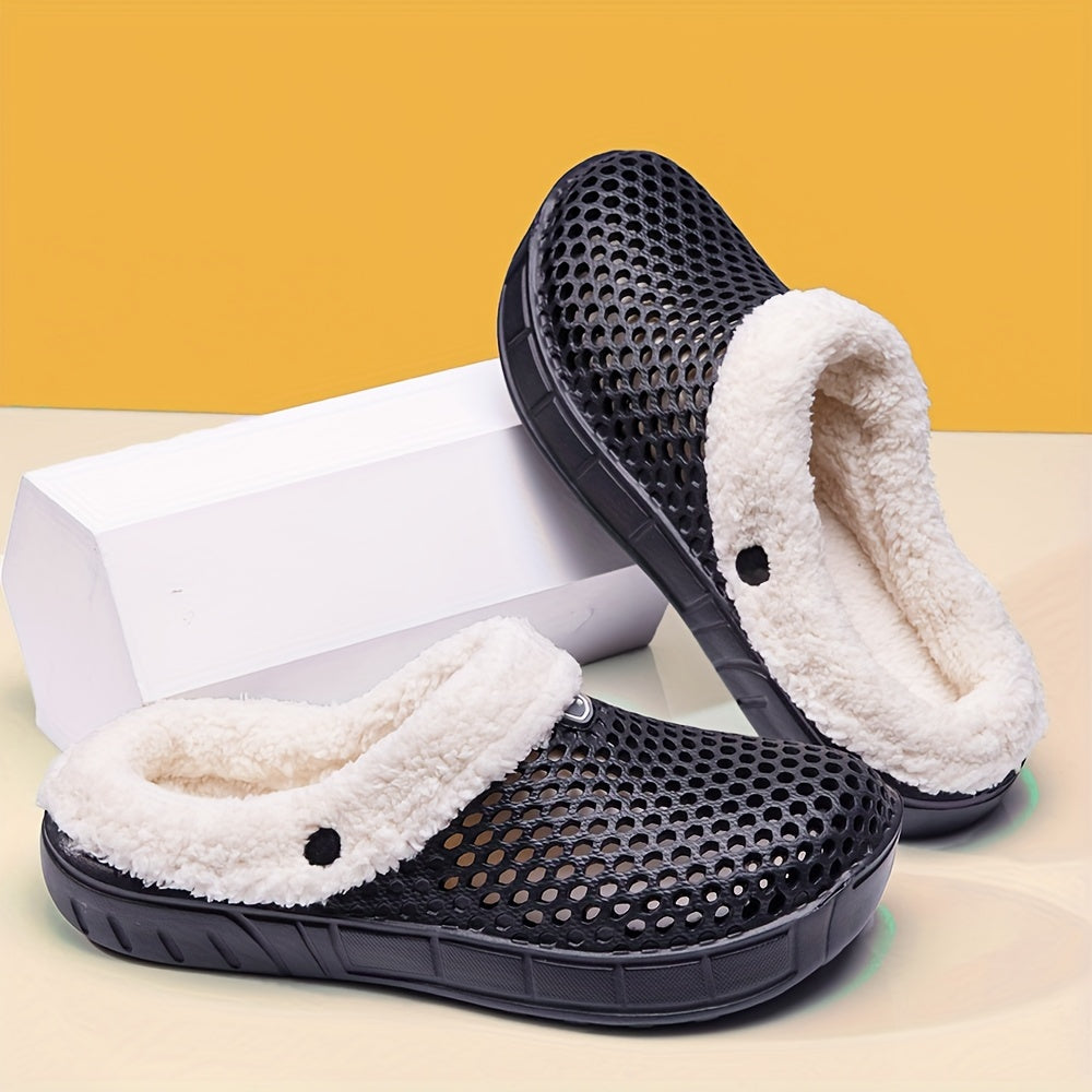 Women's Hollow Out Clogs Slip-On Plush Lined Warm Casual Shoes Plus Size