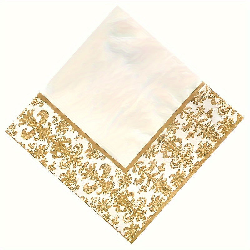 Set of 20 Gold Floral Paper Napkins for Weddings Parties and Christmas