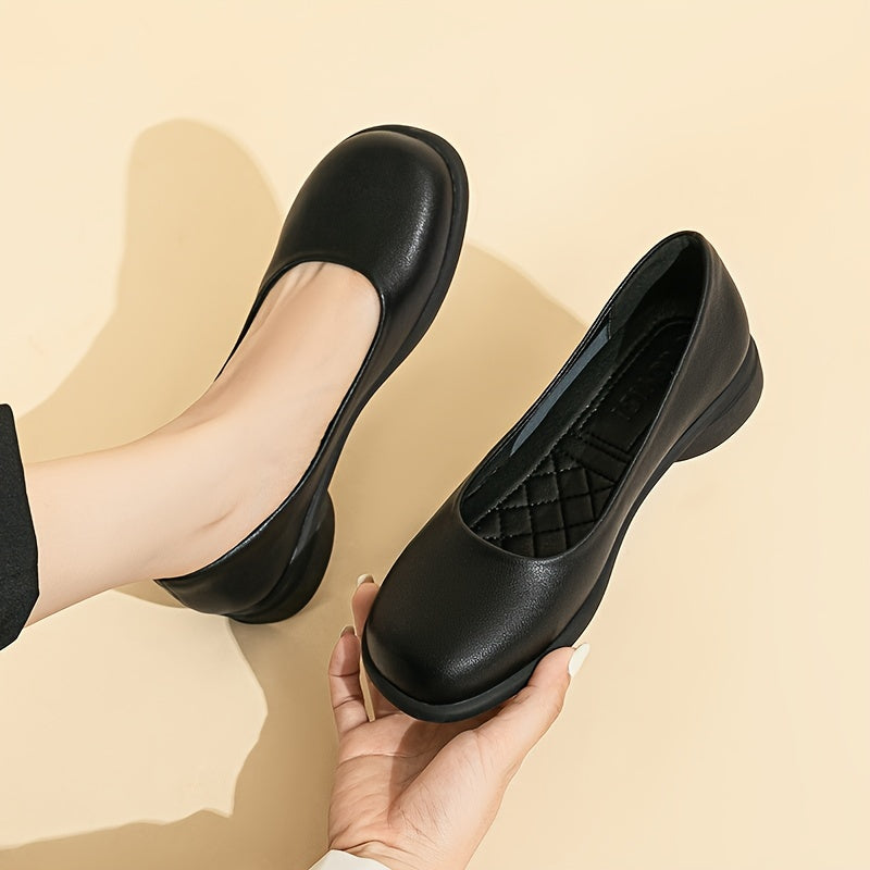 Zapatos planos negros para mujer con slip-on para trabajo, ligeros, de microfibra y suela de goma para todas las estaciones