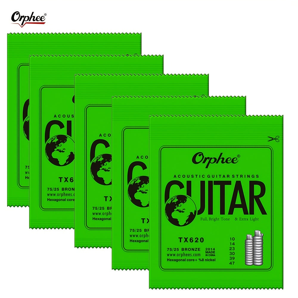 Set of 5 Phosphor Bronze Acoustic Guitar Strings 6-String Pack 0.25-1.34mm