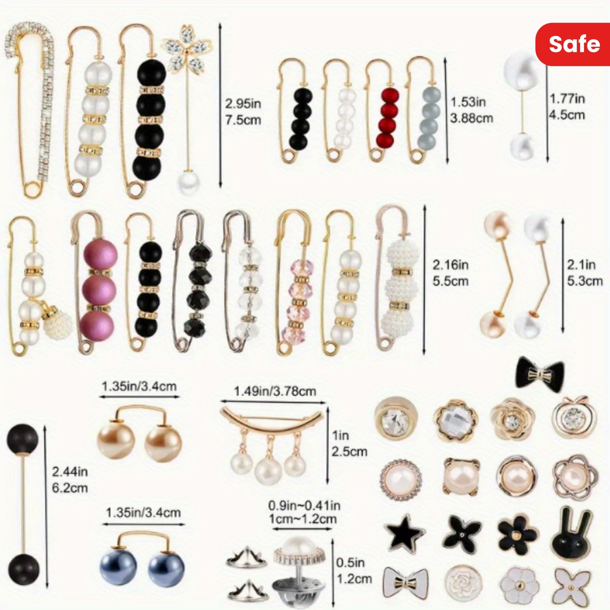 Set of 40 White Pearl Decorative Brooch Pins for Sweaters Shawls Hats and Collars with Double Pearl Safety Pins