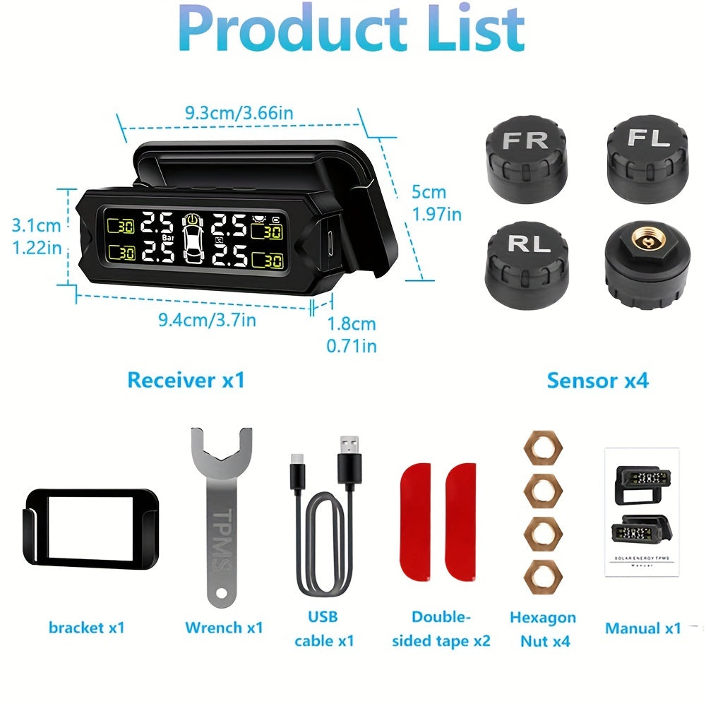 Wireless Tire Pressure Monitoring System for Car SUV Pickup MPV with External Sensors