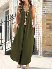 Plus o'lcham ayollar uchun bir rangli V-yuqa keng oyoqli kombinezon bahor yoz kuz