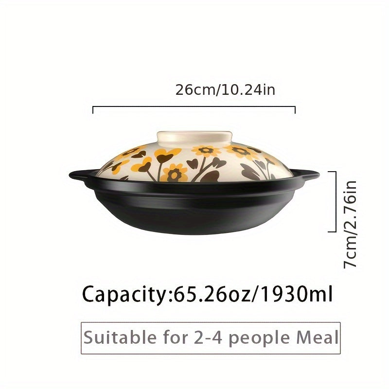Floral Ceramic Clay Pot 1 Piece, Heat-Resistant, Explosion-Proof Stew Pot for Soup and Stew