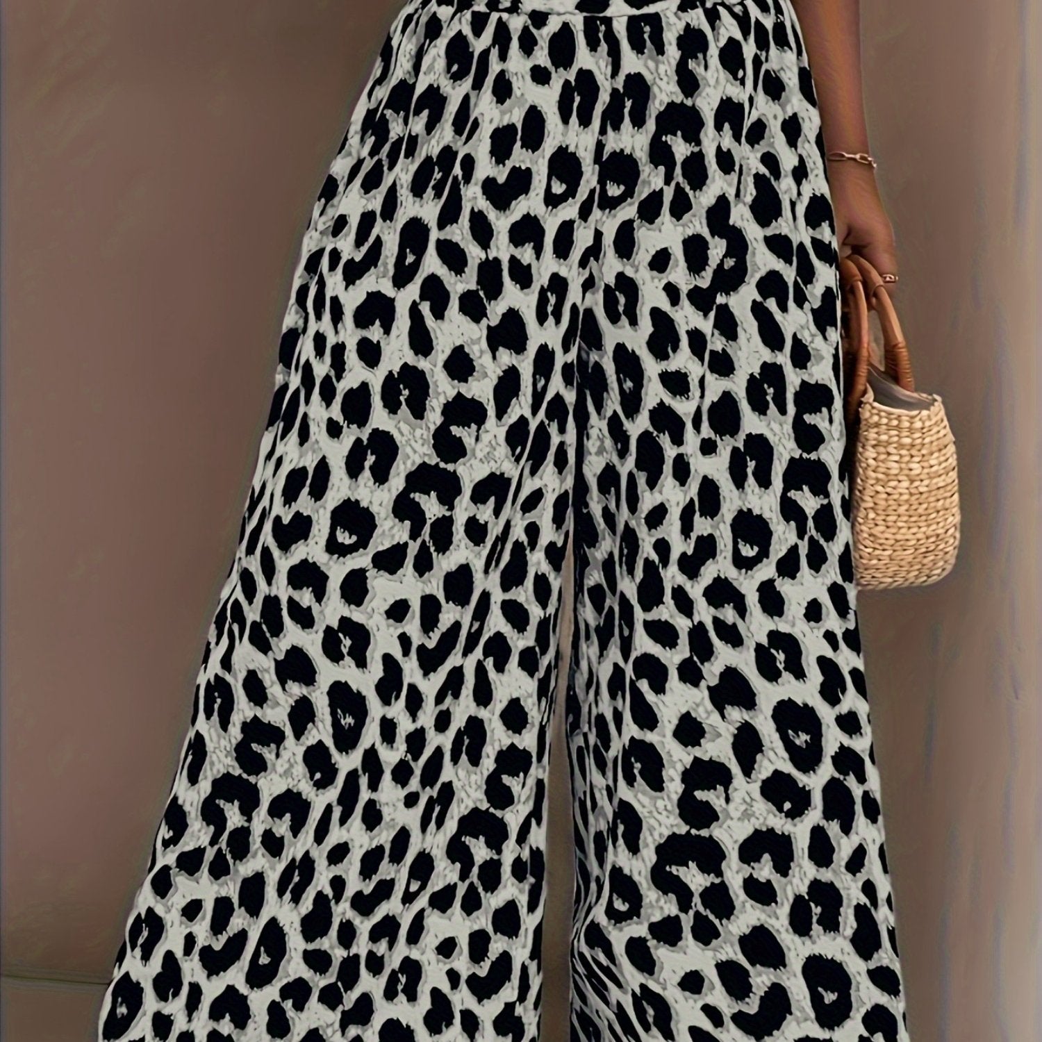 Pantalones anchos de leopardo de talla grande para mujer, de tela no elástica, para primavera y verano