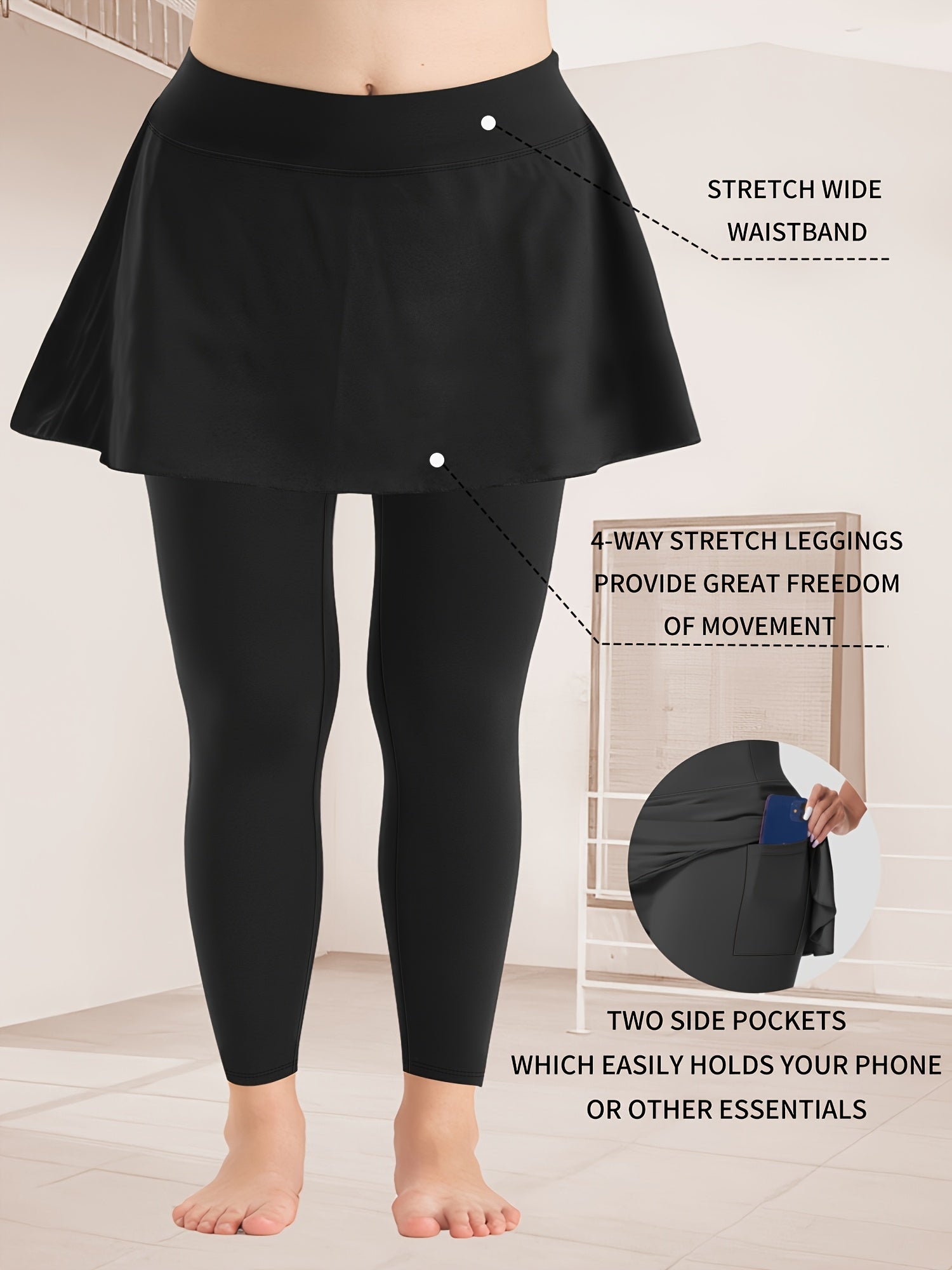 Women's Plus Size High-Waist Stretch Skort with Pockets Soft Polyester Blend