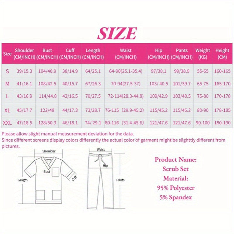 Frosted Women's Medical Scrubs Set Short-Sleeve Top and Pants Polyester Woven