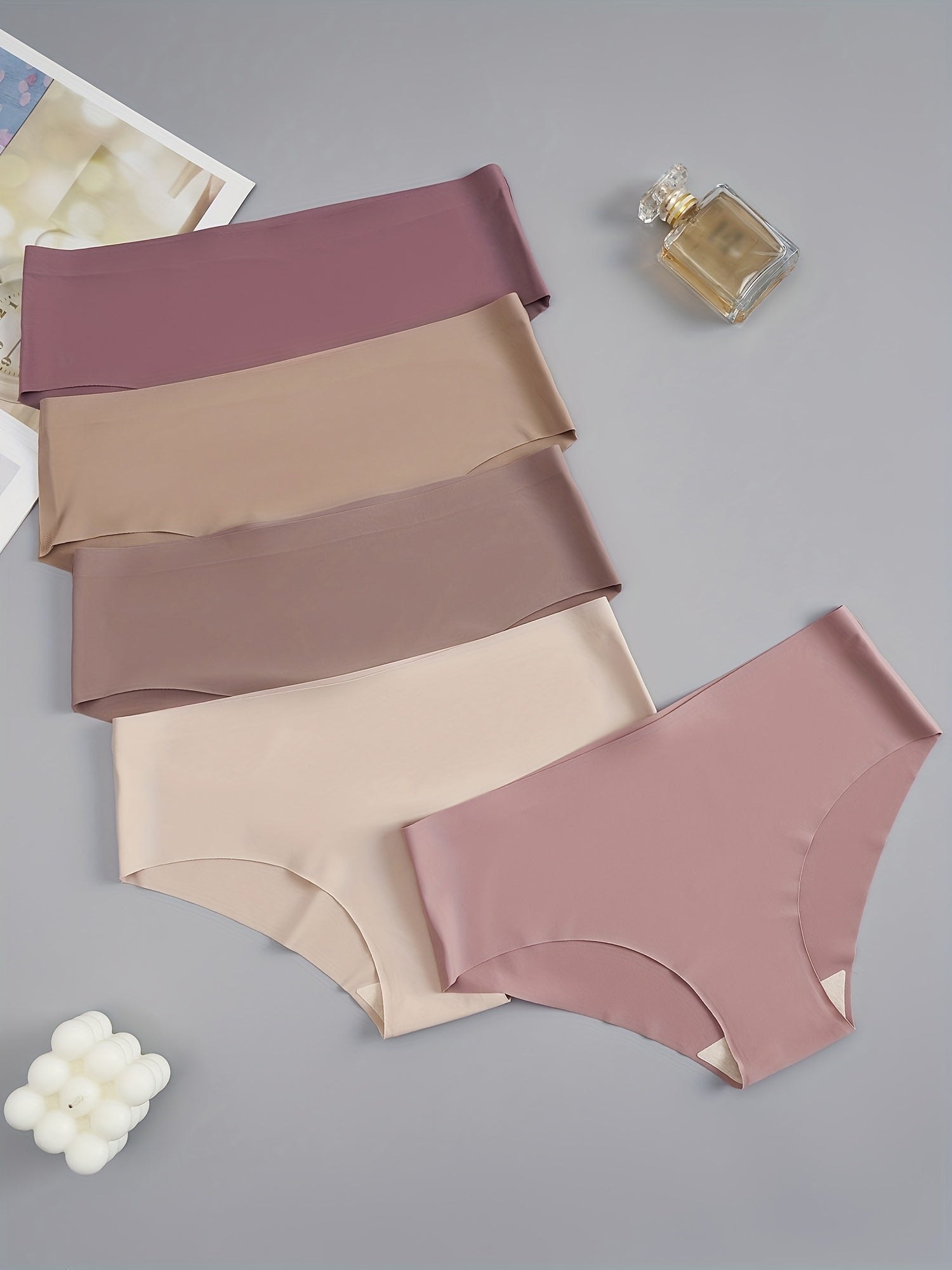 Women's Seamless Nylon Blend Briefs Set 5 Pack Assorted Brown and Purple