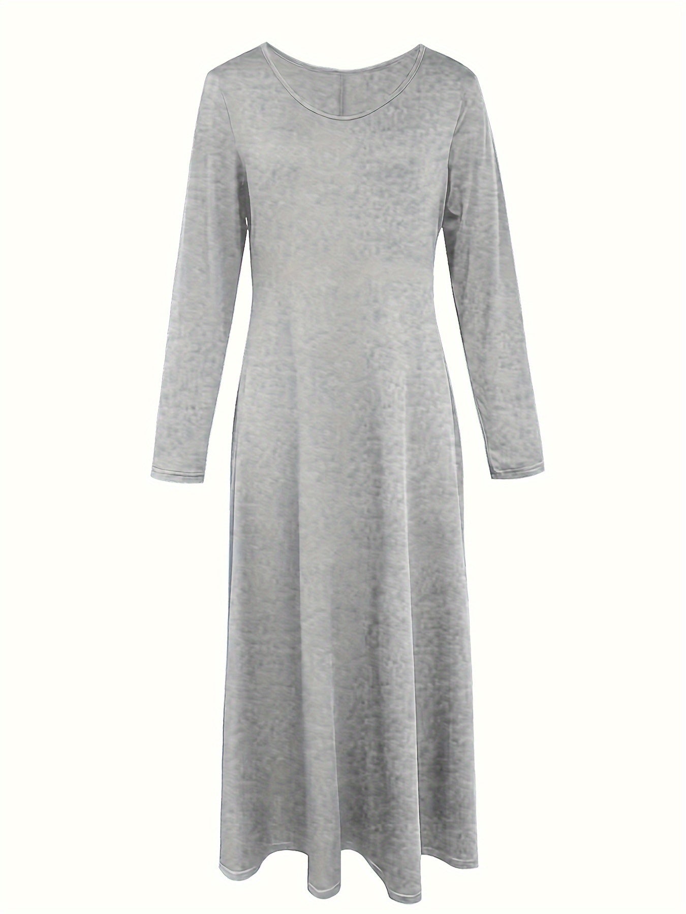 Plus Size Solid Color Maxi Dress with V Neck Long Sleeves Pockets