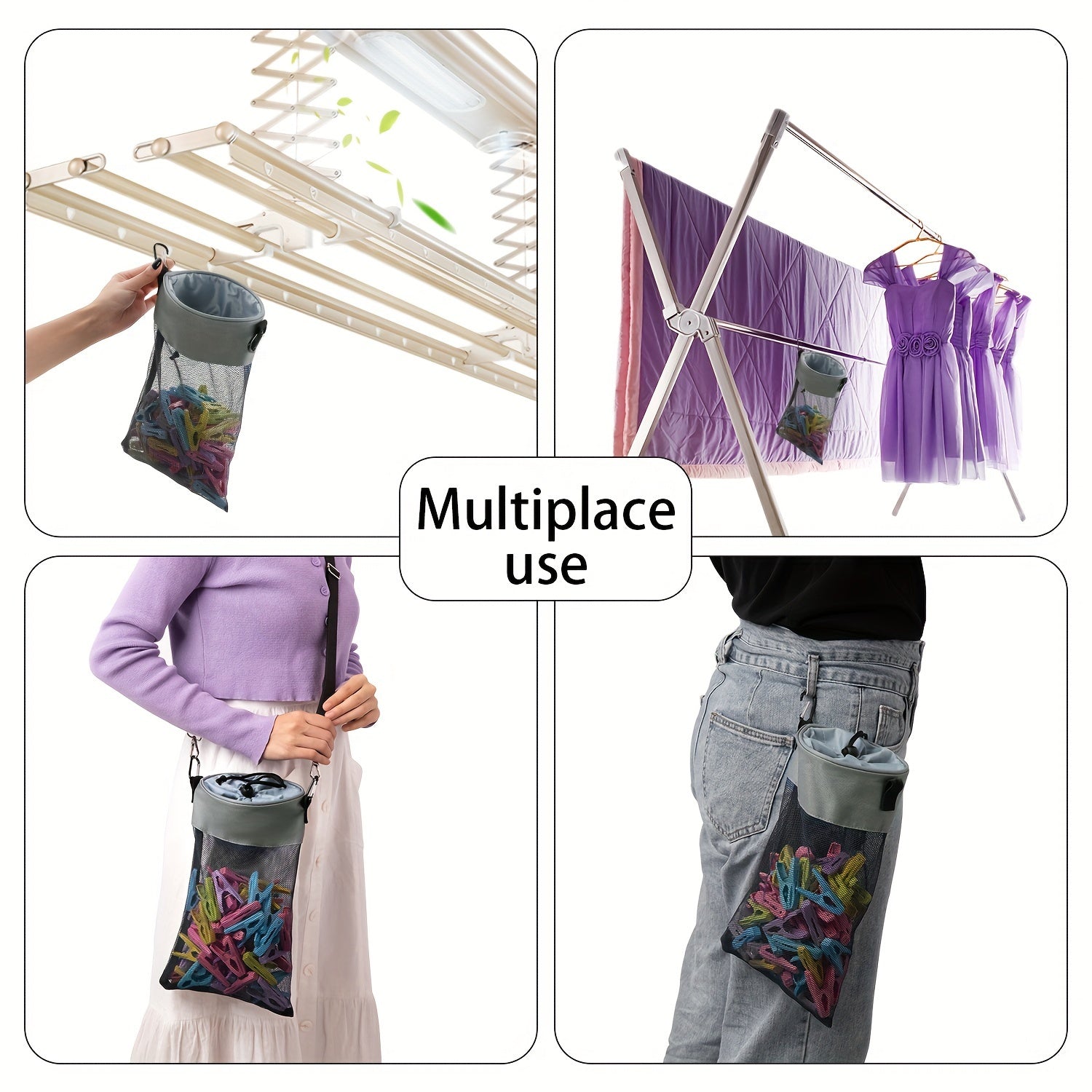 Hanging Mesh Clothespin Storage Bag Outdoor Organizer with Drawstring
