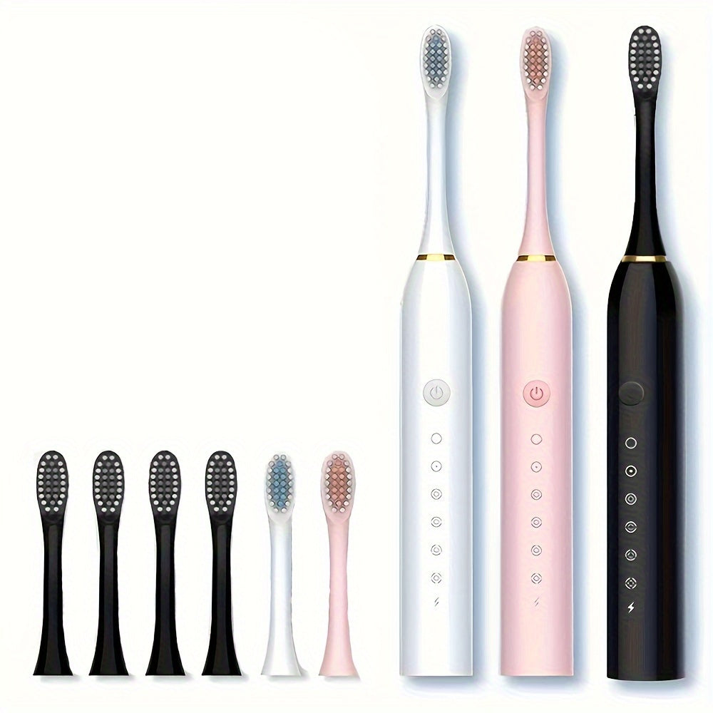 Electric Toothbrush with 3 Replacement Heads USB Rechargeable Sonic Vibration Soft Bristles for Sensitive Gums Adults
