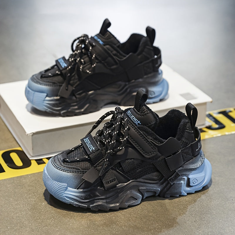 Kids Casual Winter Shoes with Fleece Lining Microfiber Synthetic Leather Mid Top for Boys and Girls