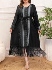 Women's Plus Size Tassel V-Neck Dress for Middle Eastern Style