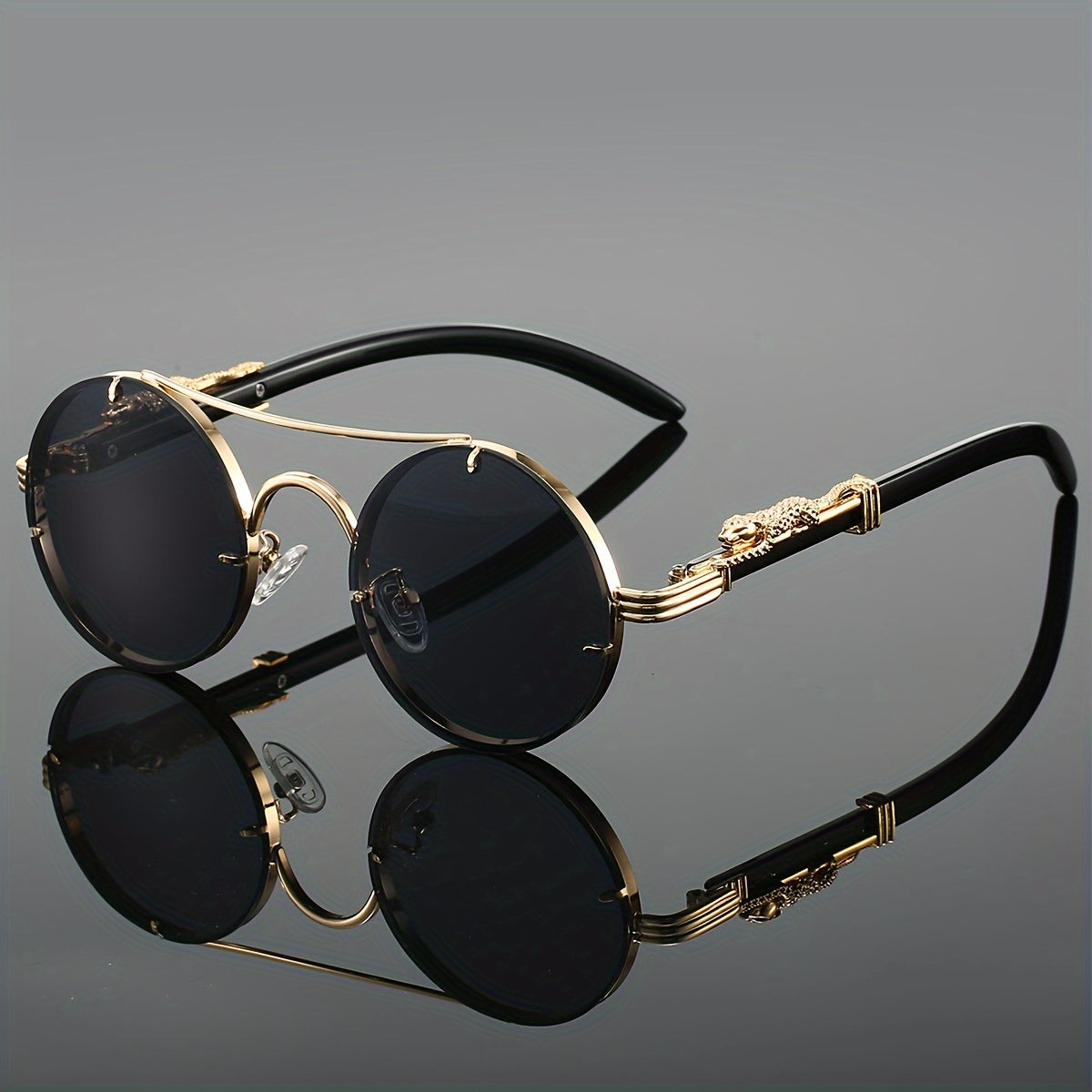 Unisex Metal Frame Glasses with Gradient Lenses Double Bridge Leopard Hinges for Climbing and Travel