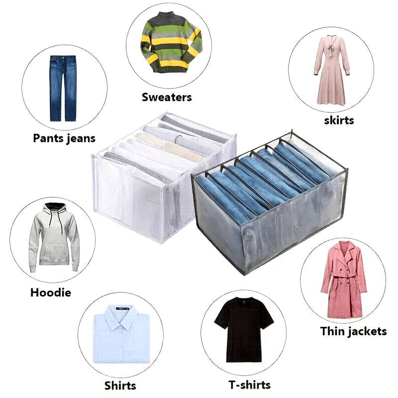 Foldable Cloth Closet Organizer Drawer for Jeans and T-Shirts, 7 Compartments