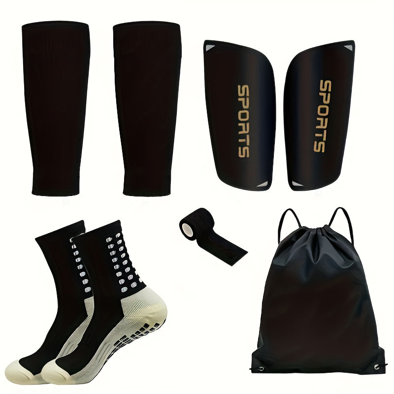 5-Piece Unisex Football Sports Socks Set with Leg Sleeves Wraps and Drawstring Bag for Training and Outdoor Sports